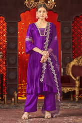 Violet Art Silk Alia Cut Anarkali Kurta Set with Trousers and Dupatta-CL-KPD-133